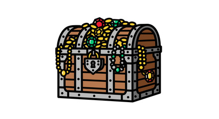 Obraz premium Treasure chest overflowing with gold and gems against a white background