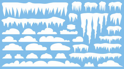Collection of stylized icicles and snow drifts against a light blue background © Unnati