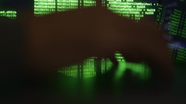 Digital investigation scene, Forensic expert analyzing security breach with reflective coding techniques, Meticulous analysis of security breach using reflective coding and detailed log examination