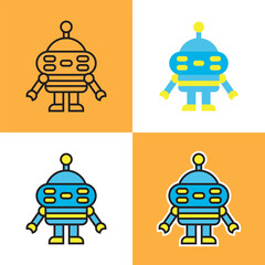 Robot Character Set with Line, Flat and Sticker Styles