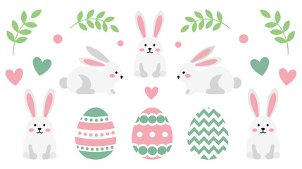 Obraz premium A colorful Easter illustration featuring bunnies and decorated eggs