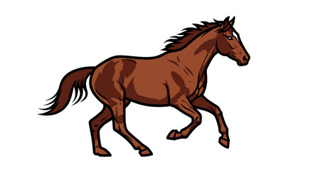 Running horse illustration with brown coat and flowing mane on white background © azi