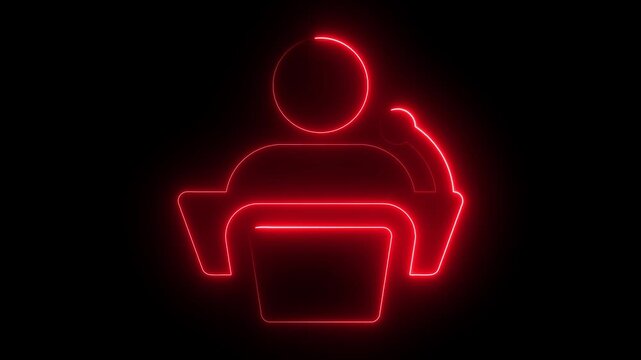 Neon Speaker man icon. Training icon, coaching concept, teacher and learner, presentation, conference, lesson, seminar, education symbol.