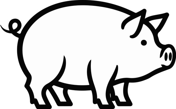 Stylized line drawing of a plump pig with curly tail and snout