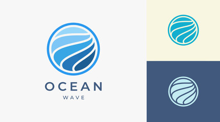 A dynamic logo featuring a stylized wave in two-tone blues, conveying movement and fluidity, ideal for businesses related to marine activities or ocean conservation. © uki