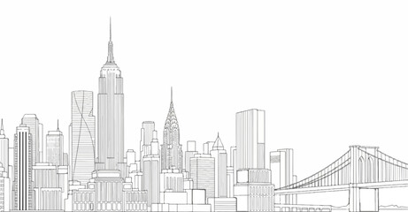 Fototapeta premium Stylized sketch of a city skyline with tall buildings and a bridge