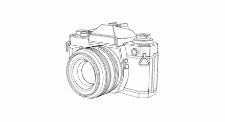 Vintage camera sketch with textured lens and body details