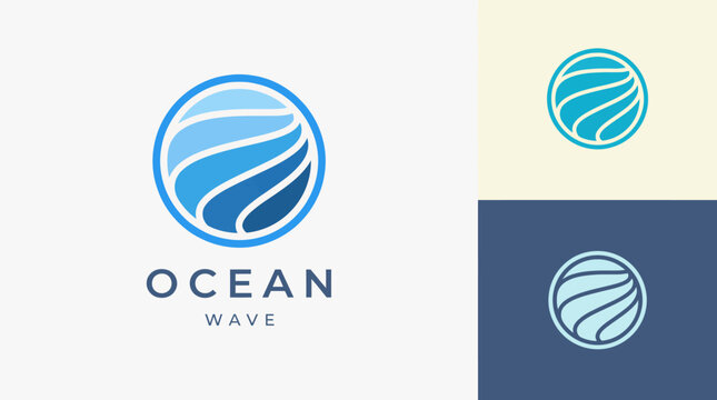 A dynamic logo featuring a stylized wave in two-tone blues, conveying movement and fluidity, ideal for businesses related to marine activities or ocean conservation.