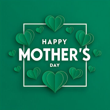 Celebrating mother's day with a stylish green heart-themed design.