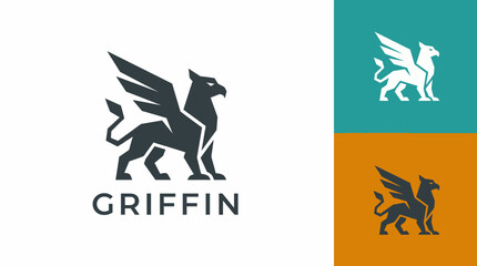 A striking logo featuring a mythical griffin, symbolizing strength and protection, perfect for brands looking to convey power and authority with an artistic edge. © uki