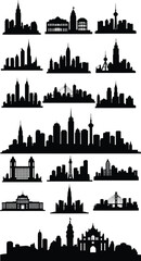 City Skyline Silhouettes Collection against White Background