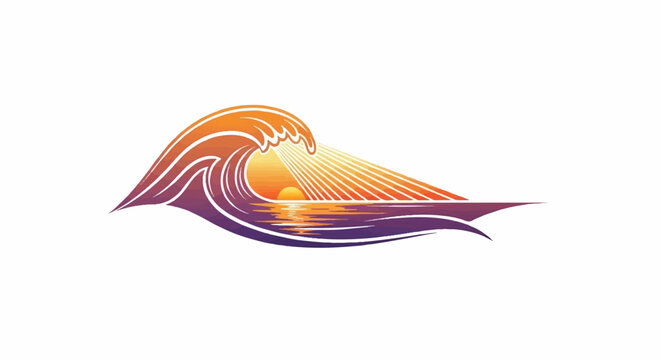 Stylized sunset over a cresting ocean wave, casting light rays