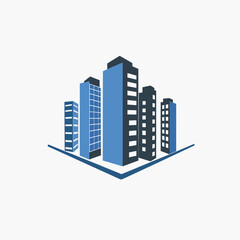 Obraz premium Modern cityscape buildings in blue color on white background vector