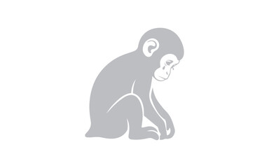 Obraz premium Sad baby monkey silhouette sits isolated against a plain white background illustrating despair.