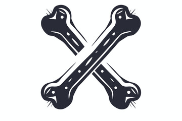 Two stylized black bones are crossed, featuring white dots and linear details