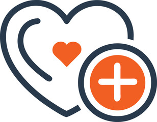 Obraz premium Heart outline encircles smaller orange heart beside a plus symbol in a circle