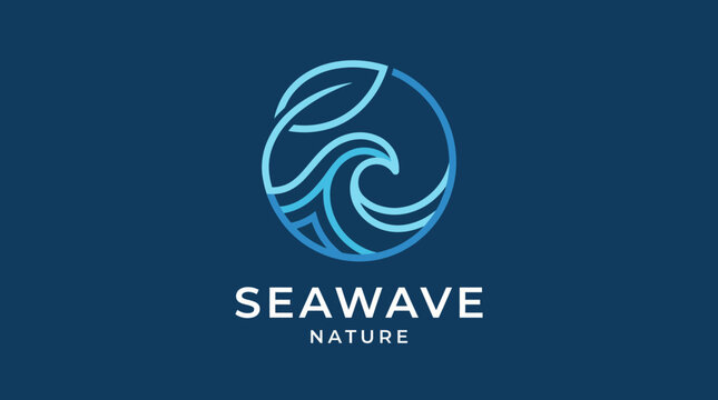 A modern logo design featuring waves and leaves, symbolizing the connection between nature and water, promoting environmental awareness and sustainability.