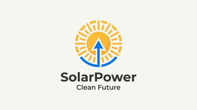 This logo showcases a sun design integrated with solar symbols, emphasizing sustainability and renewable energy, ideal for green technology companies.