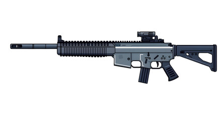 weapon, rifle, assault, gun, firearm, cartoon, illustration, isolated, white, military, combat, army, tactical, shooter, battle, defense, war, ammo, magazine, barrel, trigger, stock, sight, modern, au