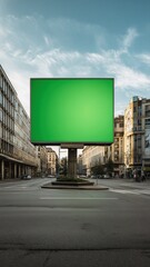 Obraz premium Large green screen billboard in a vibrant cityscape, perfect for showcasing advertising, branding, or creative marketing campaigns in a modern urban setting