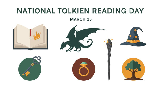 National Tolkien Reading Day icons for March 25 literary celebration