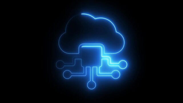 Glowing neon line cloud data icon digital ai typography letter symbol abstract ,animation 4k video