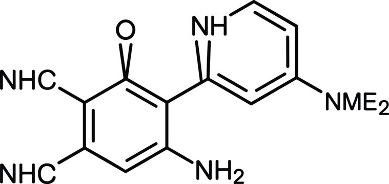 Chemical molecular structure formula illustration, organic chemistry compound diagram with nitrogen and amine groups scientific vector isolated on light background