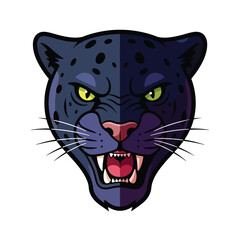 Menacing cartoon leopard face illustration with sharp teeth and piercing eyes, showcasing aggressive animal behavior in a detailed vector graphic