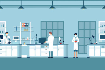 Obraz premium Scientists working in a modern laboratory setting with research equipment