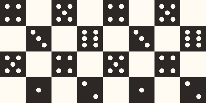 Checkered dice seamless pattern background in black and white colors. retro dice symbol textured print for casino gambling, board game themed designs.
