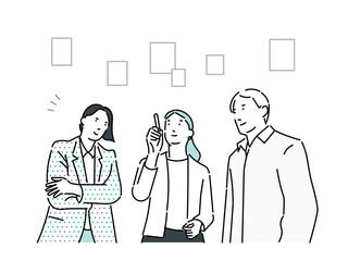 ミーティングするビジネスパーソンー担当採用ーメモを確認ービジネスチームのスタートアップイラスト素材