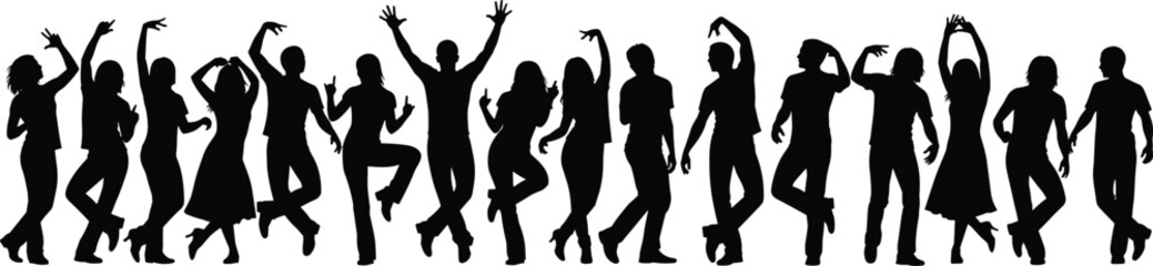 Black silhouettes of people dancing on white background 1