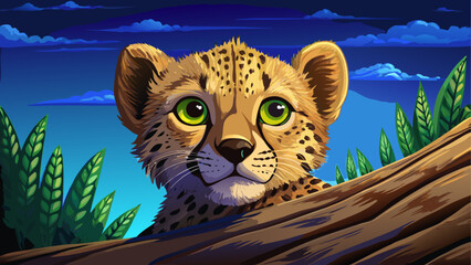 Cheetah cub peering over a fallen log art © ruposhi