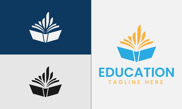 A conceptual logo design featuring an open book with radiating lines presented in varying color schemes high quality