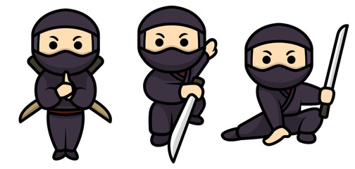 Set of cute ninja mascot designs.