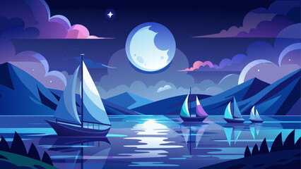 Sailboats under moonlight night landscape © ruposhi