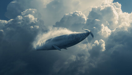 Fototapeta premium 雲の海を渡るクジラで軽やかな夢と驚きを描く