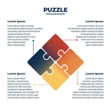 Modern puzzle infographic with four connected sections for data or business presentation.