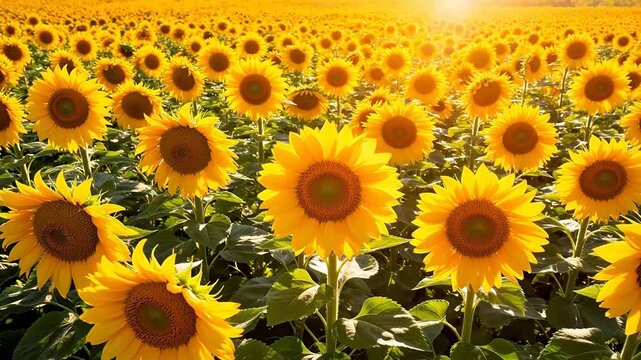 Sunflower field in golden sunlight