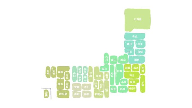 手描きの日本地図（グリーン）