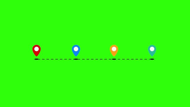 Multi Location Map Pin Route Animation Green Screen Background
