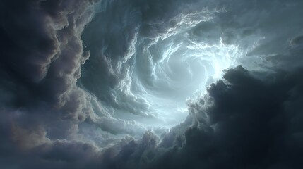 Dramatic stormy sky with swirling clouds and lightning