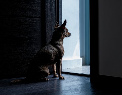 飼い主を待つ賢い犬