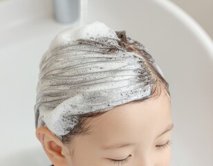 シャンプーをするかわいい子供