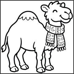 Fototapeta premium Ramadan sheep mascot holding lantern vector illustration, flat design coloring page for kids and adults