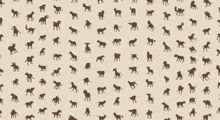 Seamless pattern of diverse animal silhouettes on a beige background. © TDF CREATIVE