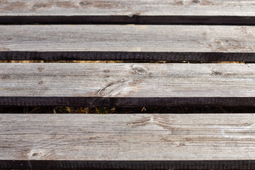 Fototapeta premium Close up of weathered wooden planks with texture and grain on a surface. natural background, wood material, rustic pattern.