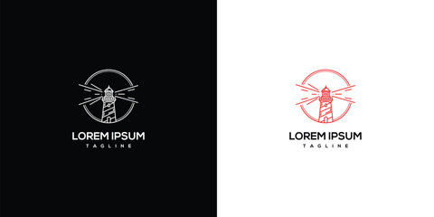 Fototapeta premium Lighthouse Logo Design - Nautical Beacon Symbol.