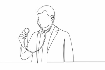 Obraz premium Line drawing of a doctor examining a patient with a stethoscope
