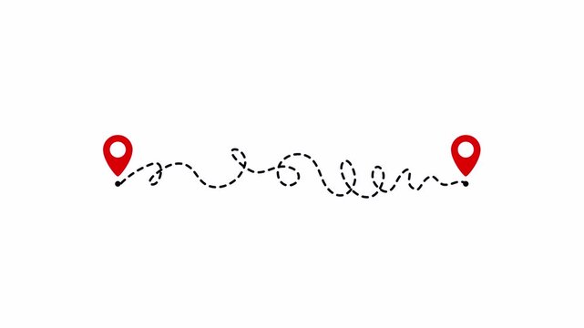 Zigzag Route Path Animation With Map Pins Alpha Channel Overlay